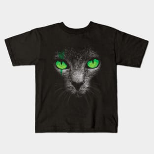 Black Cat with Green Eyes Kids T-Shirt